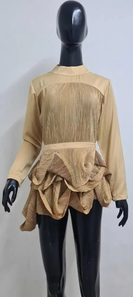 Atasan gold plated premium, blouse plisket gold, atasan wanita premium