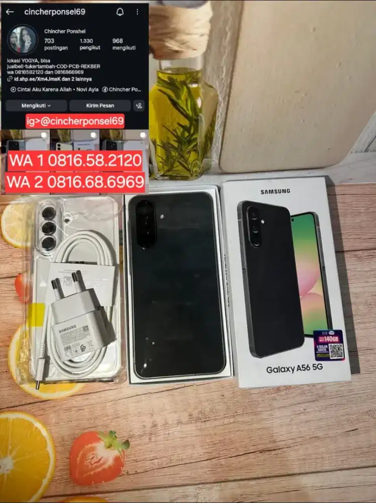 Jual hp LIKENEW SAMSUNG A56 5g 8/256 istimewa grns 07 2026 fre adaptor