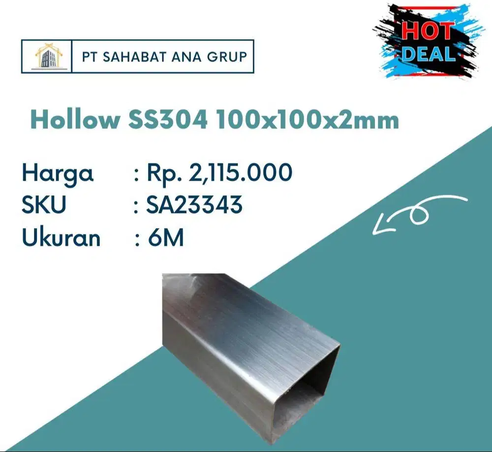 Hollow SS304 100x100x2mm