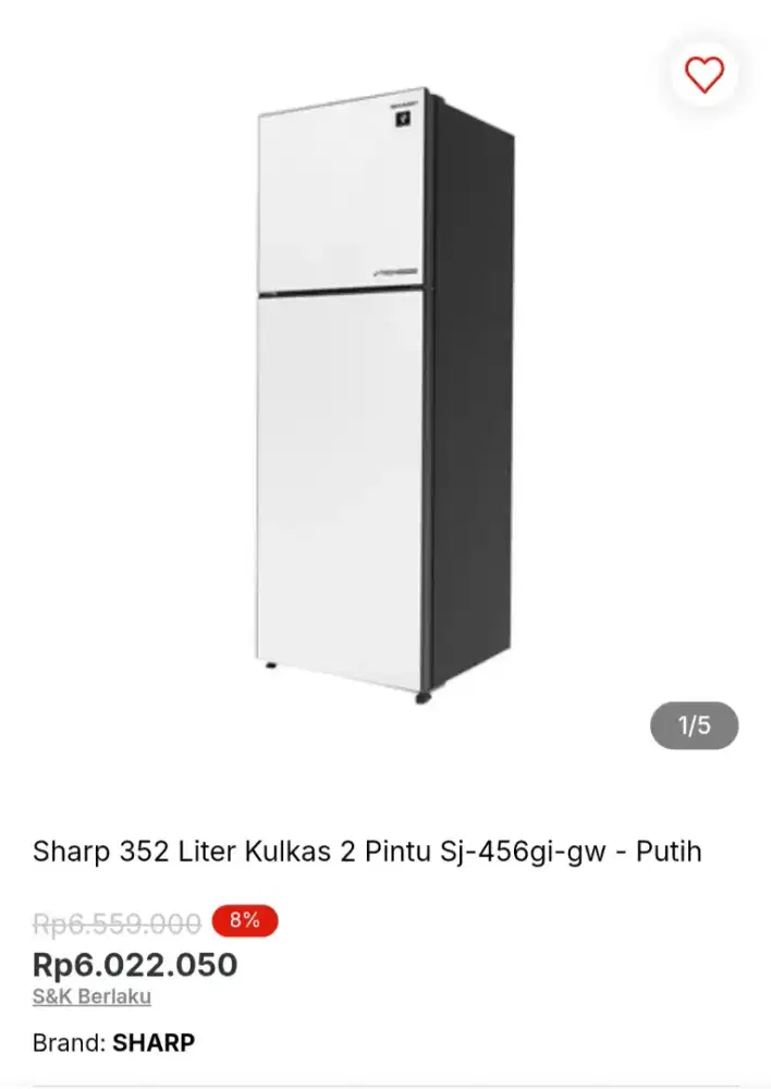 Sharp 352 liter kulkas 2 pintu