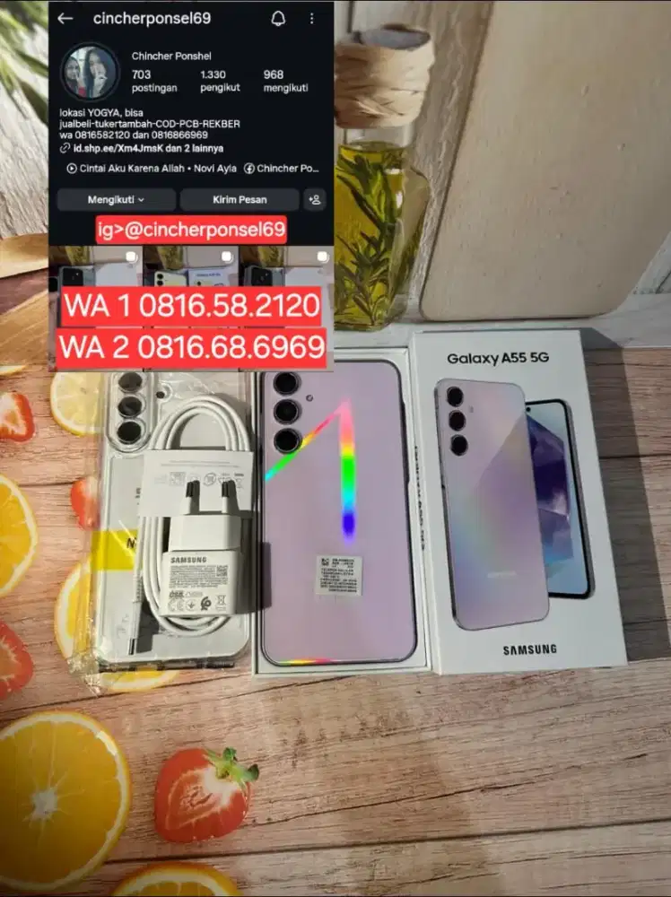 Jual hp likenew samsung A55 5G 8/256 istimewa free ADAPTOR n case