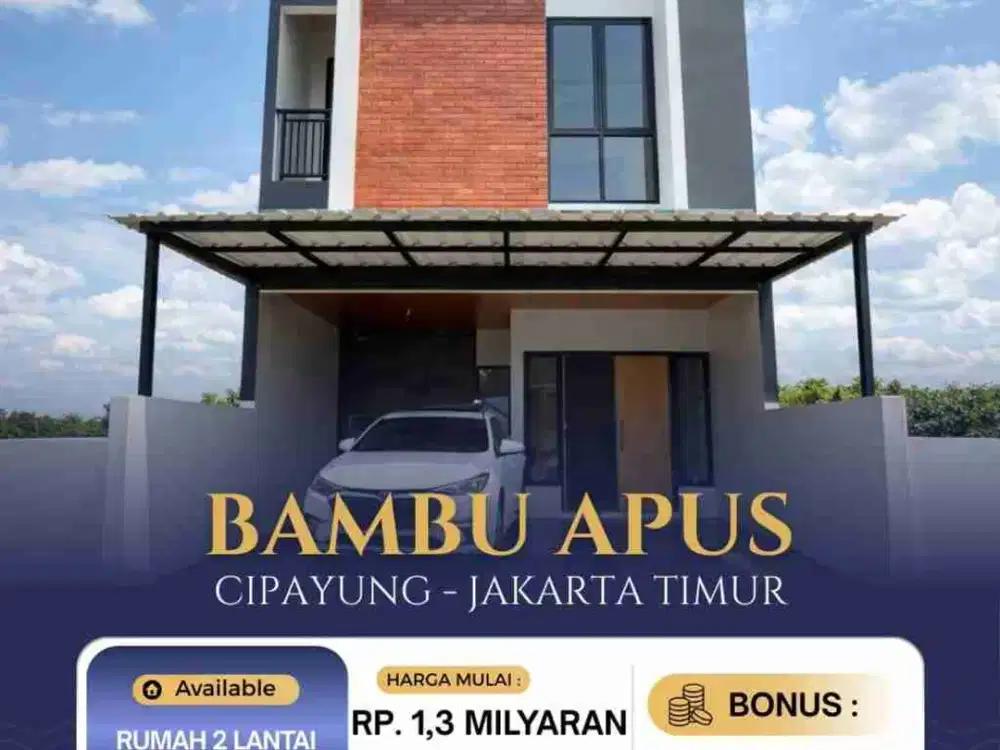 Rumah di Bambu Apus Desain Scandinavian Akses 2 Mobil Dekat Toll, Paramadina, Mabes TNI, Puskes Cipayung, Nizamia