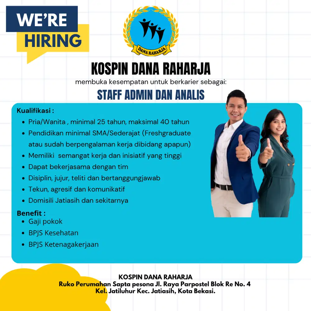 LOWONGAN KERJA: Staff Admin & Analis - Kospin Dana Raharja