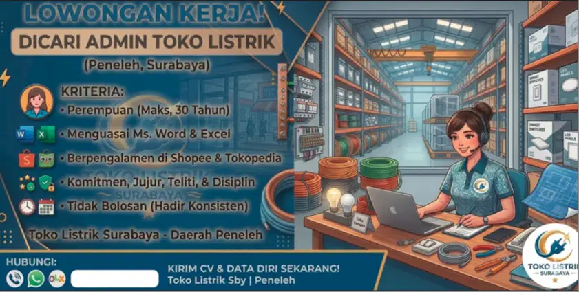 Dicari Admin untuk toko Listrik Surabaya di daerah peneleh