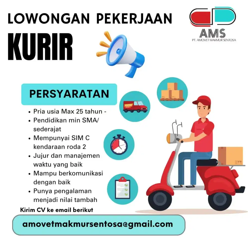 Dibutuhkan kurir sepeda motor area Surabaya, Gresik, Sidoarjo