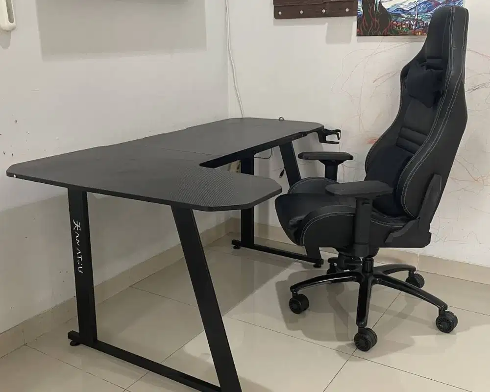 Meja + Kursi Gaming Rexus DAXA & Felix L-Shape | Mulus | Condet Jakart