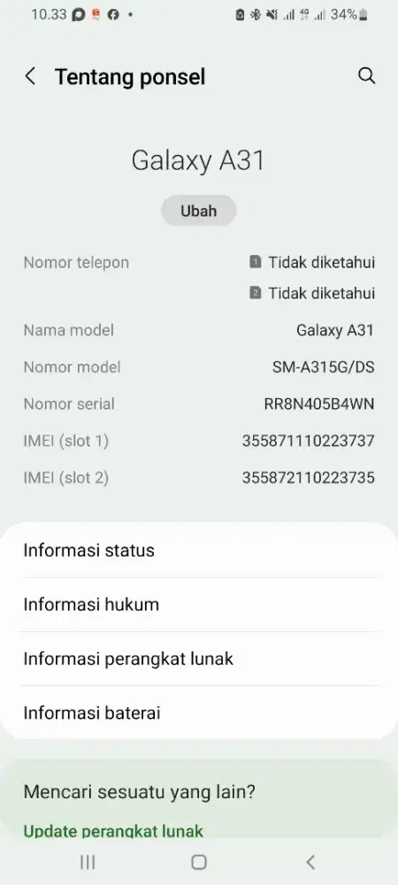 Jual aja ,, Samsung A31 Ram 6/128
