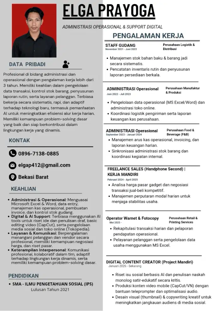 Administrasi Operasional & Support Digital | Berpengalaman 3 Tahun