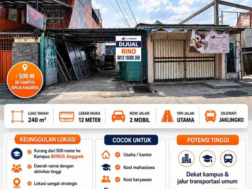 Jual cepat! Tanah ex bengkel cocok untuk kost dekat binus anggrek jakarta barat