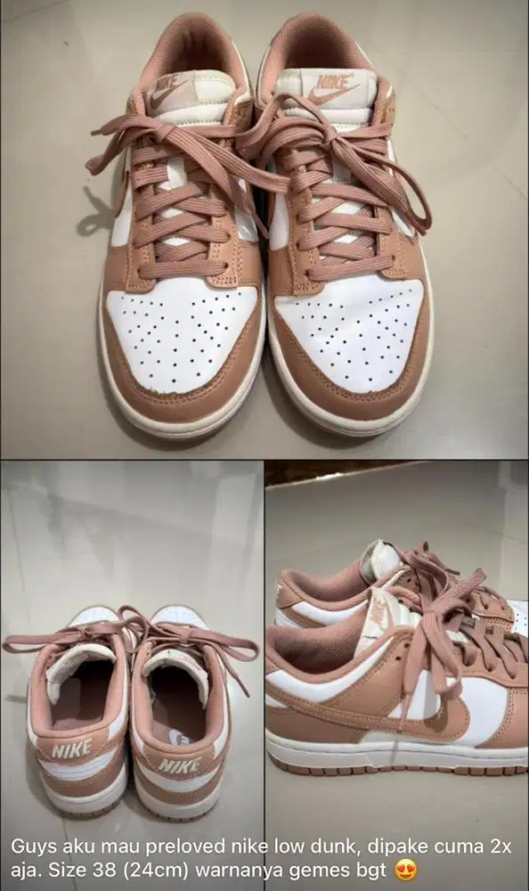 Preloved nike low dunk warna soft pink
