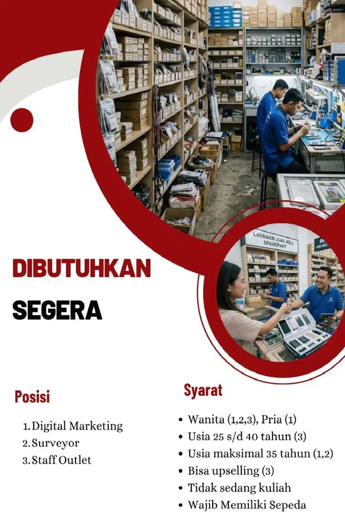 Lowongan Pekerjaan Posisi Digital Marketing, Surveyor, Staff Outlet