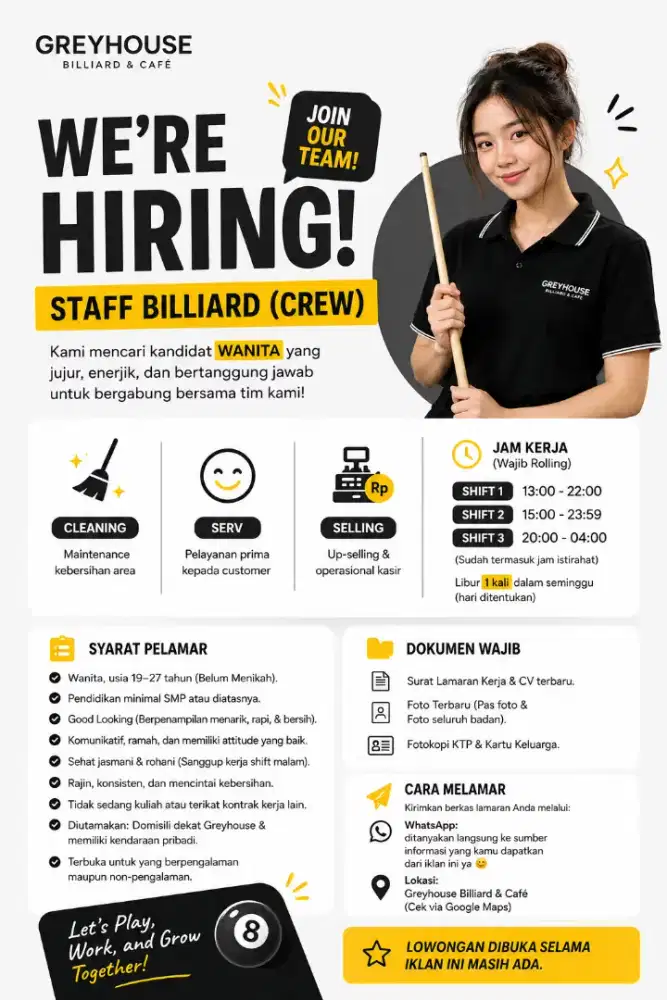 Lowongan kerja cafe & billiard