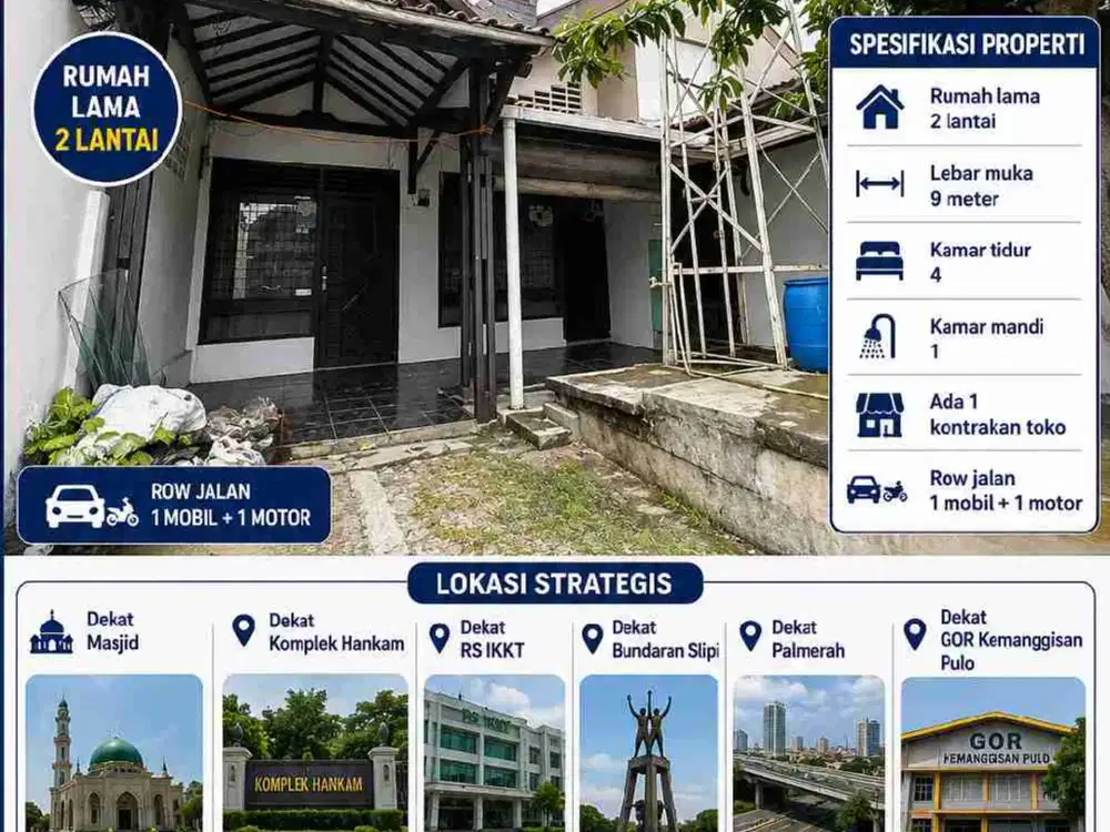Jual cepat,nego sampai jadi! Rumah lama hitung tanah dekat rs ikkt palmerah jakarta barat