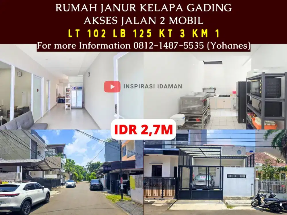 Rumah Janur Kelapa Gading Akses Jalan 2 Mobil