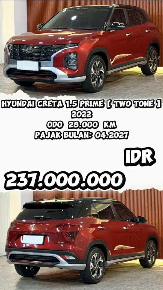 [ ODO 28.000 KM ] HYUNDAI CRETA PRIME 1.5 TWO TONE AT 2022 BERGARANSI