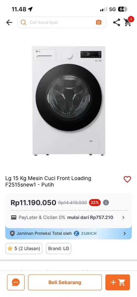 LG WASH MACH FL F2515SNEW1 15KG