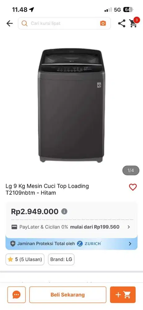 LG WASH MACH TL T2109NBTM 9KG
