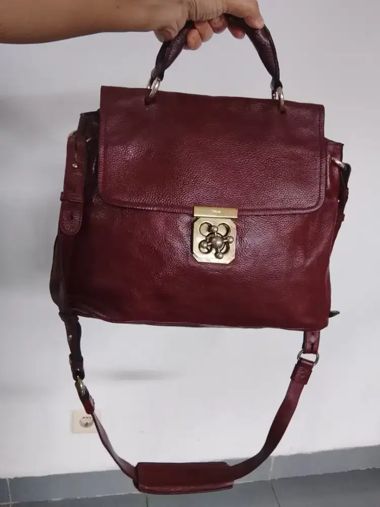 VINTAGE RARE!! CHLOE ESLIE SATCHEL KULITNYA SEHAT BGT MAROON SIZE 30