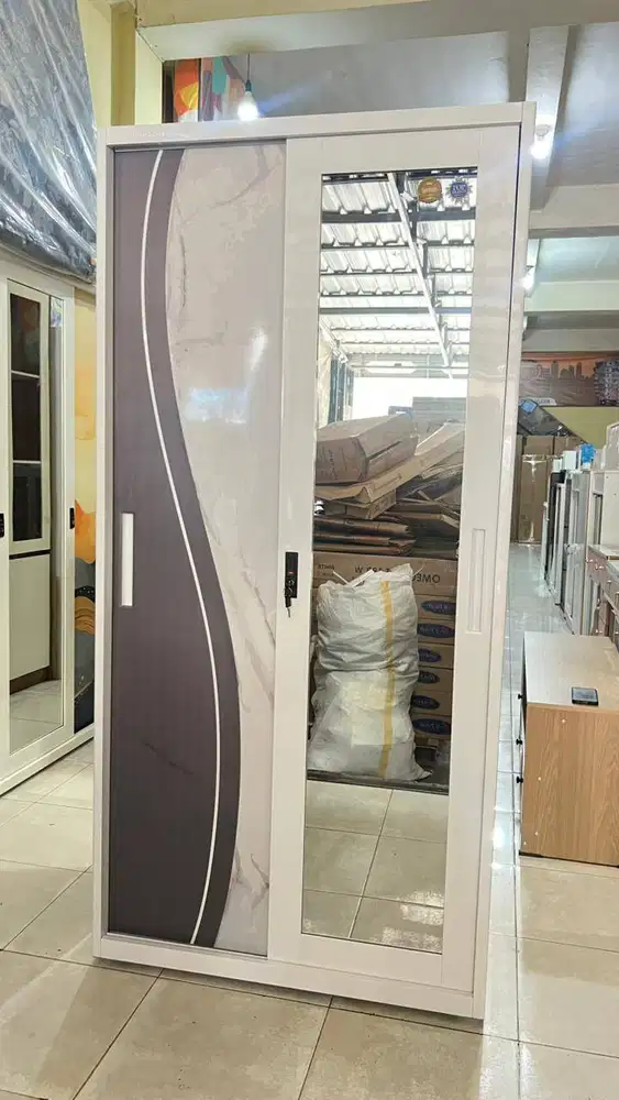 Lemari Besi Sliding Baju Pakaian 2 Pintu 90 cm
