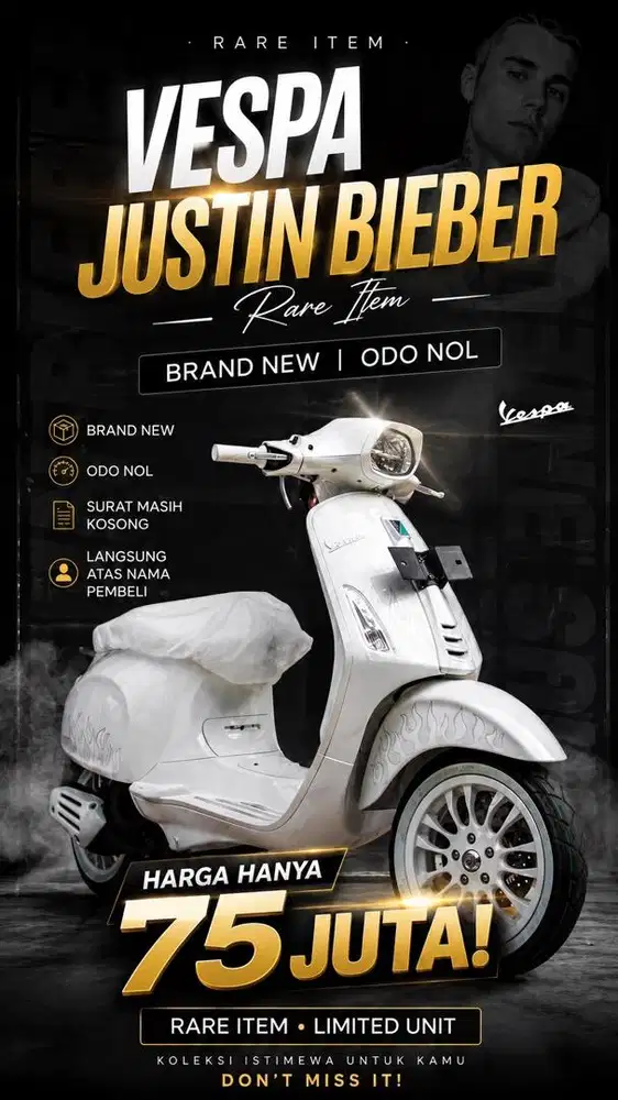 Vespa Justin Bieber Brand New Odo NOL perak