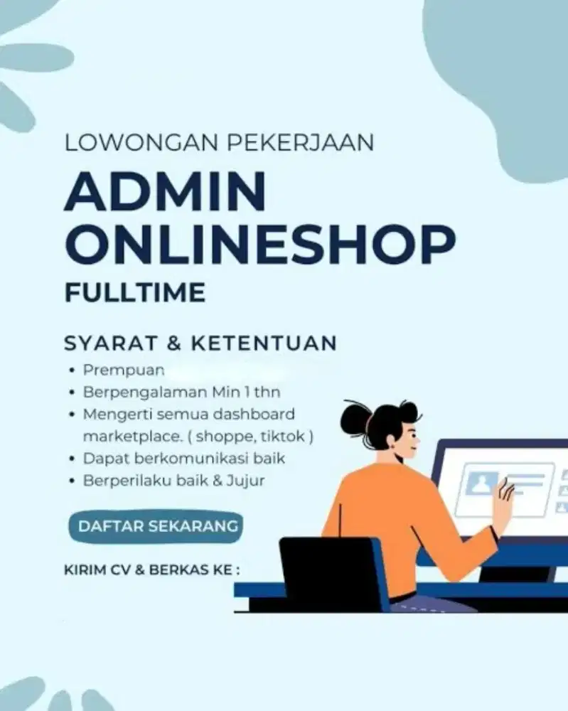 LOKER ADMIN ONLINESHOP KHUSUS WANITA SAJA