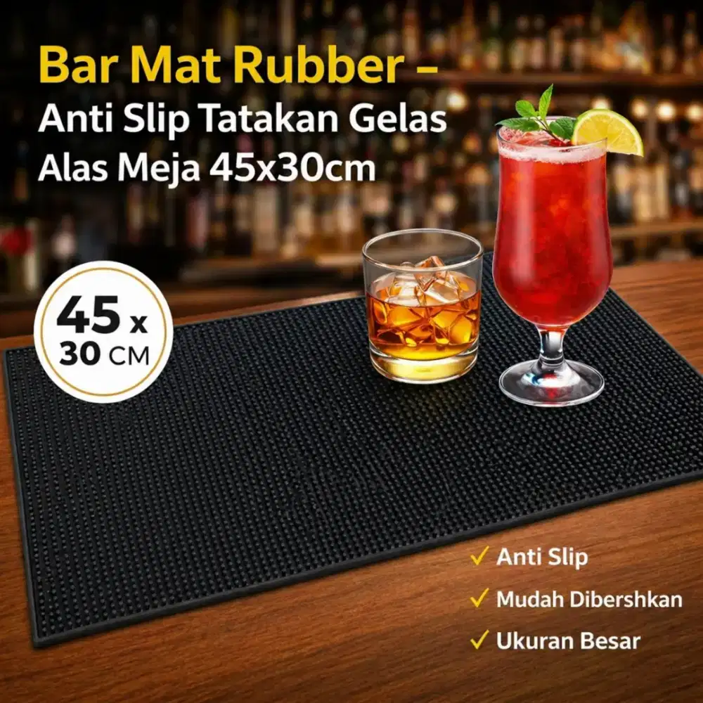 One Two Cups Bar Mat Rubber Anti Slip Tatakan Gelas Alas Meja 45x30cm
