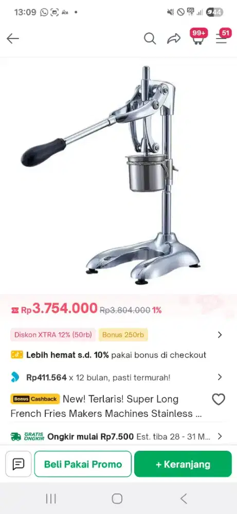 Mesin press long potato cetak kentang panjang long