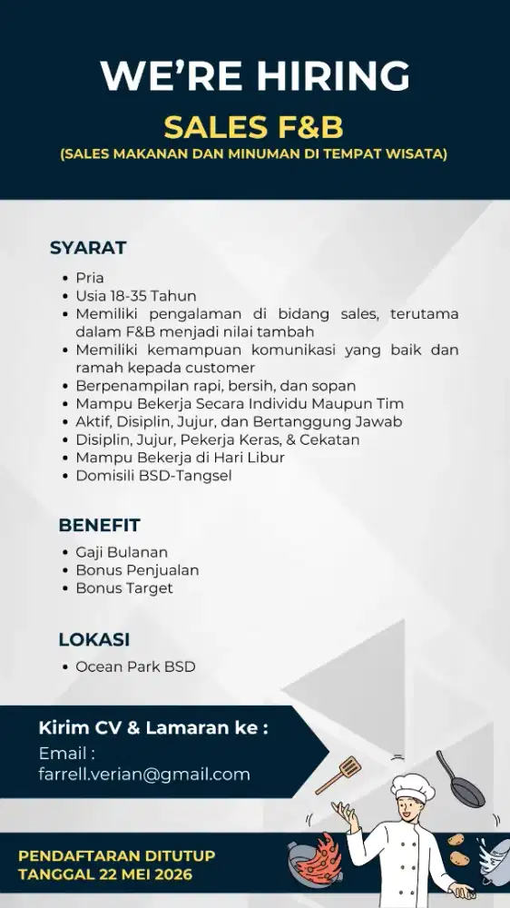 Dicari Sales Makanan di Area Rekreasi