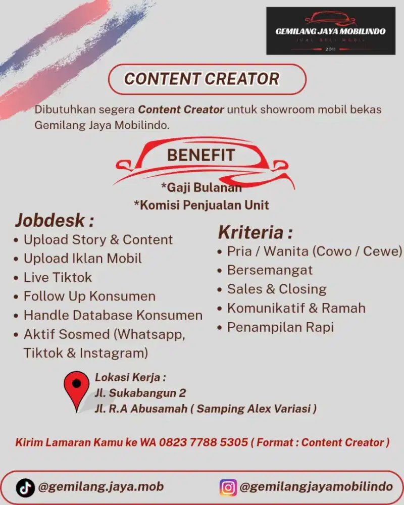 Content creator mobil bekas