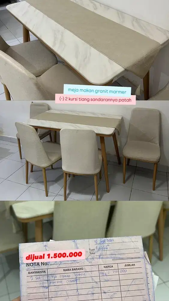 Meja Makan Granite Marmer Cream
