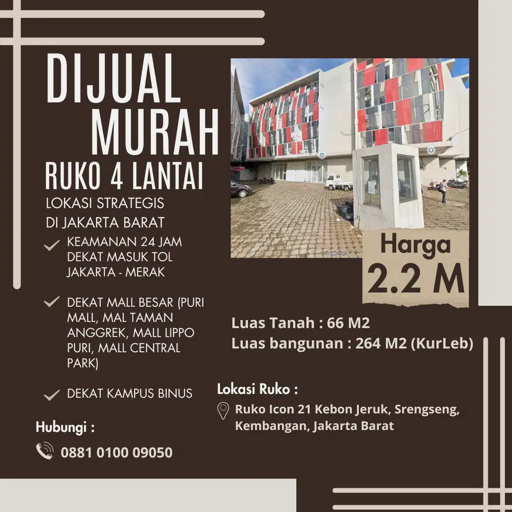 Dijual Murah Ruko 4 Lantai di tengah Kota Jakarta Barat (Butuh Cepat)