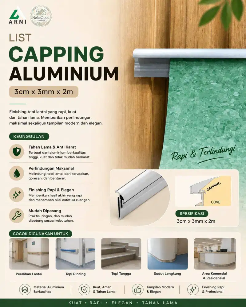 List Lantai Jepit Capping & Cove Alumunium / VINYL RUMAH SAKIT 2mP.Btg