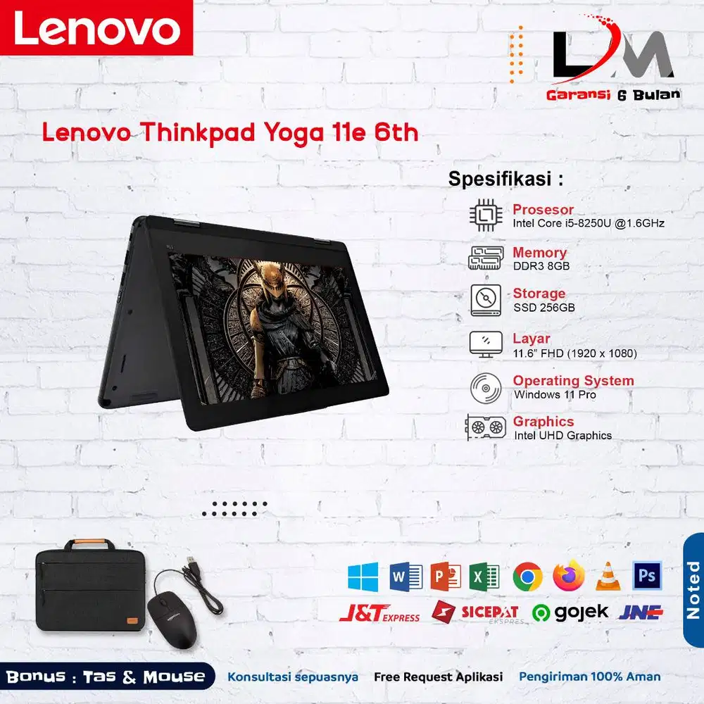 Lenovo Yoga 11e 6th Intel Core i5-8200Y Ram 8GB SSD 256GB Win 11 Mulus