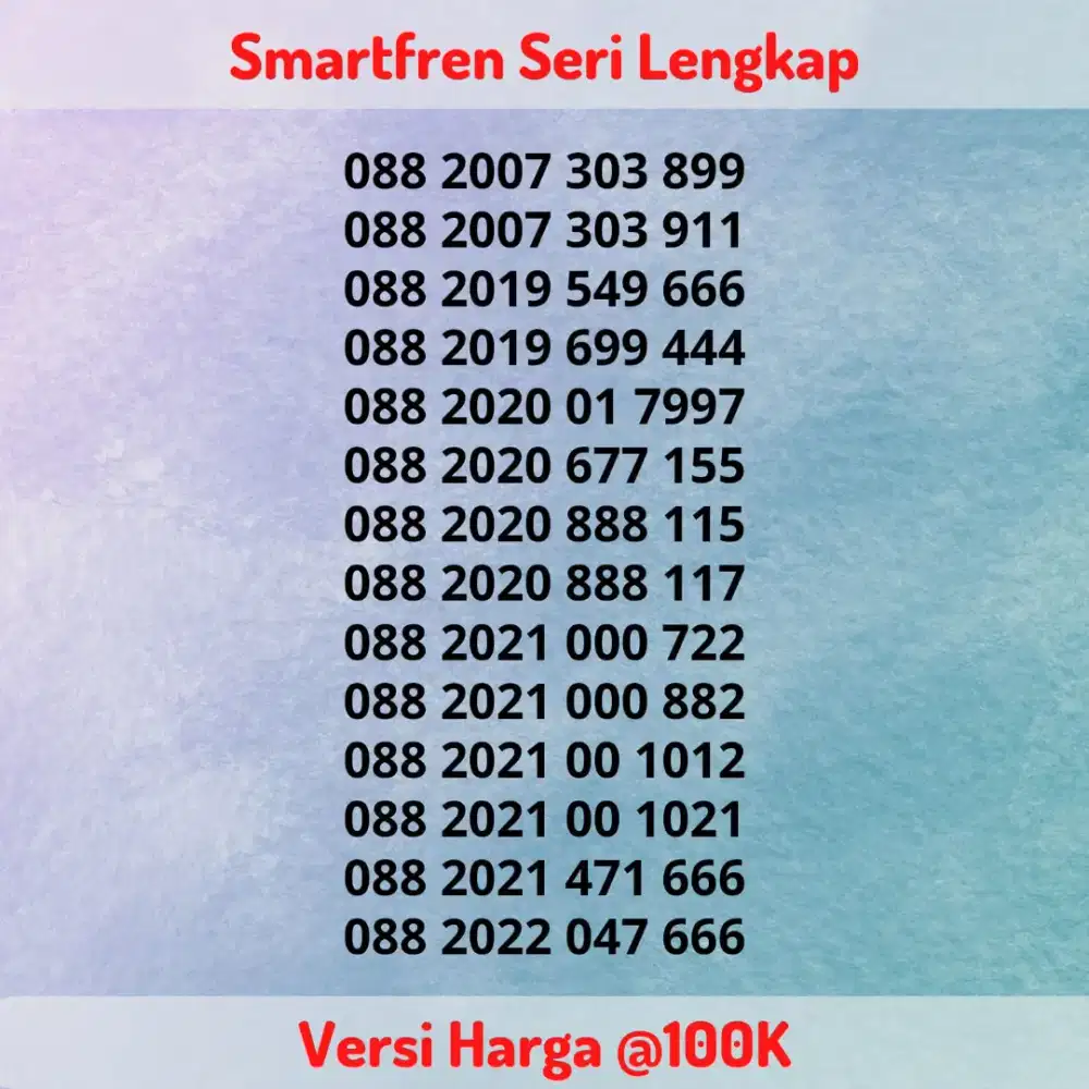 Nomor Cantik Kartu Perdana Smartfren Seri LENGKAP Versi @100K Murah