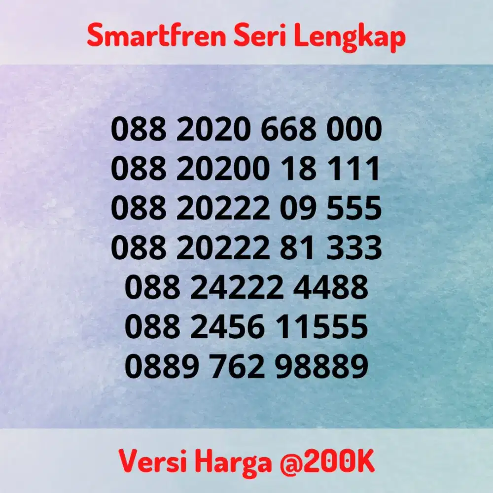 Nomor Cantik Kartu Perdana Smartfren Seri LENGKAP Versi @200K