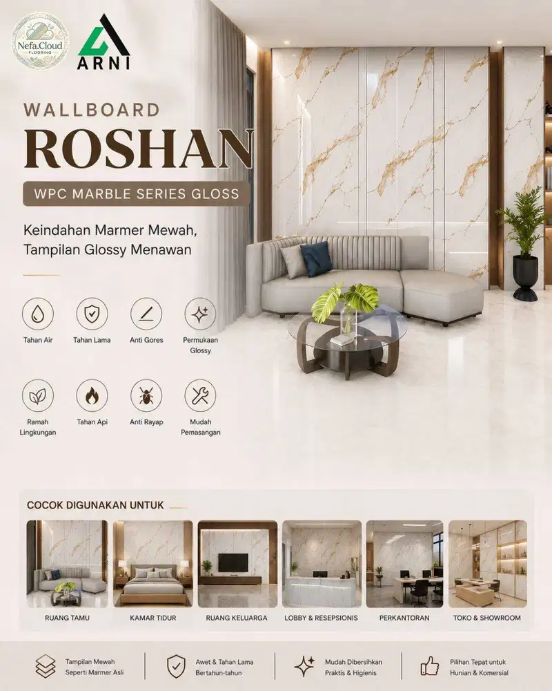 Wallboard Roshan WPC Marble Series (Gloss) 8mm | Anti Gores