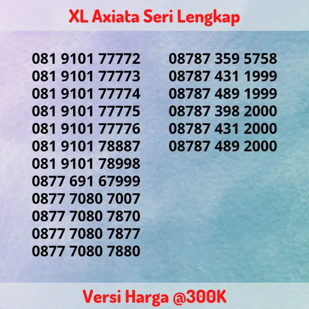 Nomor Cantik Kartu Perdana XL Axiata Seri LENGKAP Versi @300K