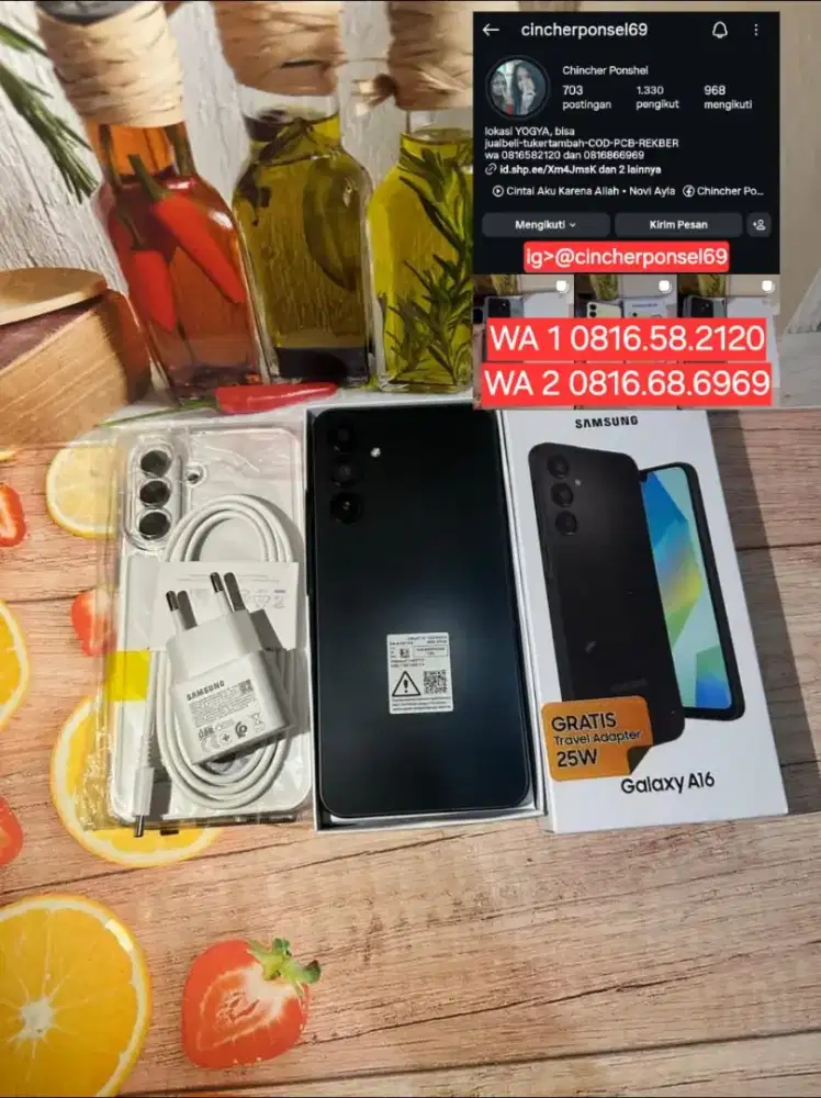 Jual hp likeNEW SAMSUNG A16 8/256 istimewa free adaptor n case