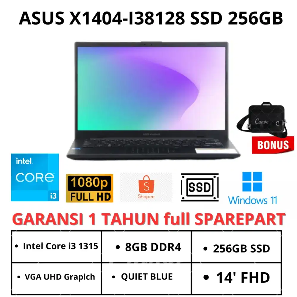 Asus VivoBook X1404VA-I38128 with Intel i3 13th Gen RAM 8GB 256GB SSD