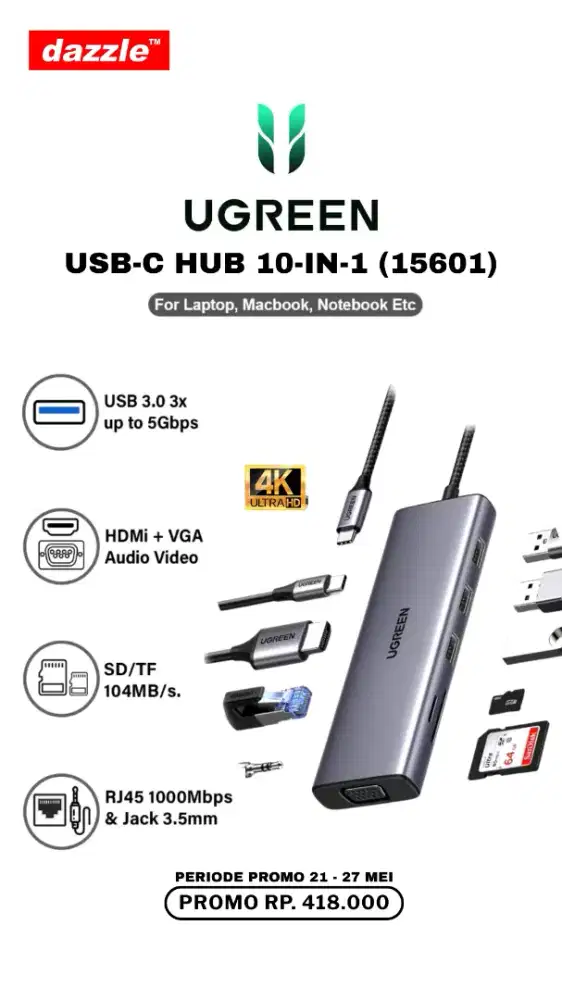 UGREEN USB TYPE C HUB 10-IN-1 (15601)