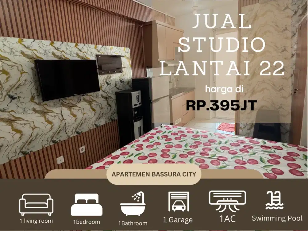 jual studio atas mall full furnished SHM apartemen bassura city