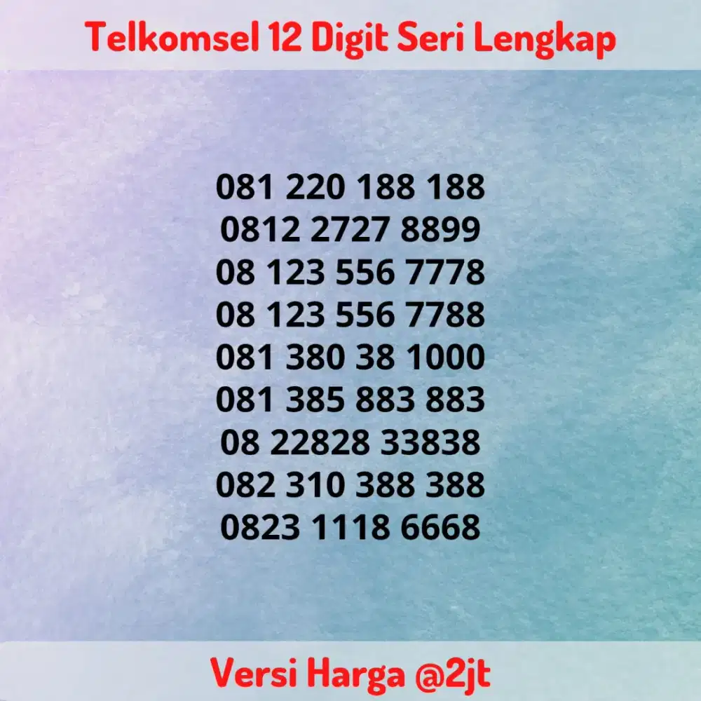 Nomor Cantik Super Kartu Perdana Telkomsel 12 Digit Seri LENGKAP @2jt