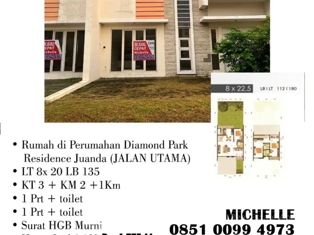 Dijual  Cepat! Rumah di Perumahan Diamond Park  Residence Juanda (JALAN UTAMA)