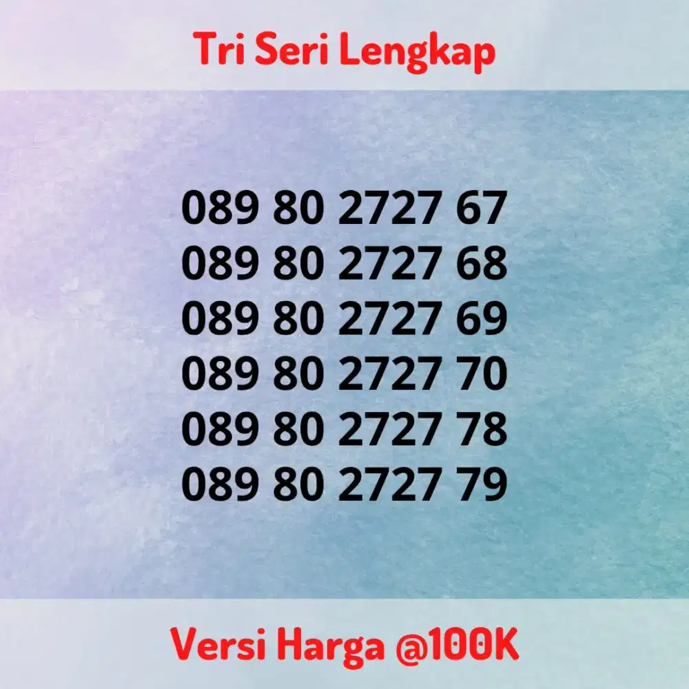 Nomor Cantik Kartu Perdana Tri Three Seri LENGKAP Versi @100K Murah