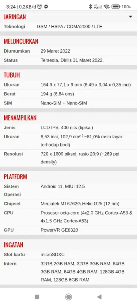 Redmi 10A fullset ram4/64 gb