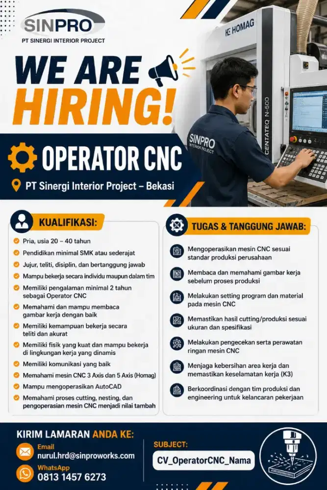 Lowongan Kerja Operator CNC