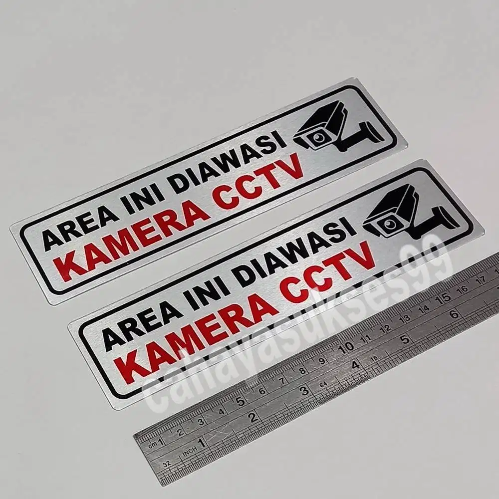 Stiker Aluminium Sign Board AREA INI DIAWASI KAMERA CCTV Stiker Label