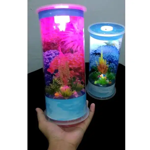 Aquarium Tabung + Lampu USB Cantik