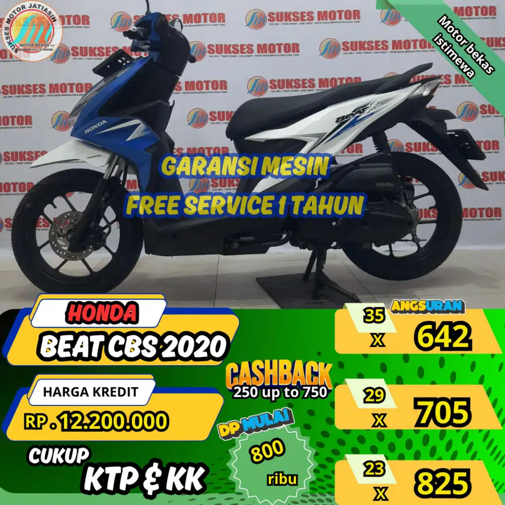 HONDA BEAT CBS 2020 DP&ANGSURAN TERMURAHSYRT KTP&KK(SUKSESMOTOR)