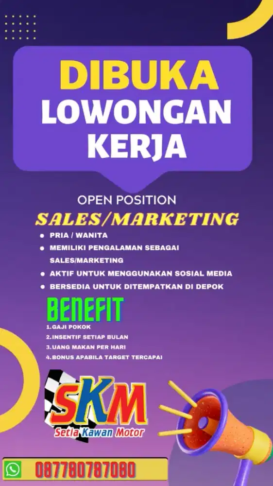 Hiring Sales Showroom Motor Bekas Area Depok